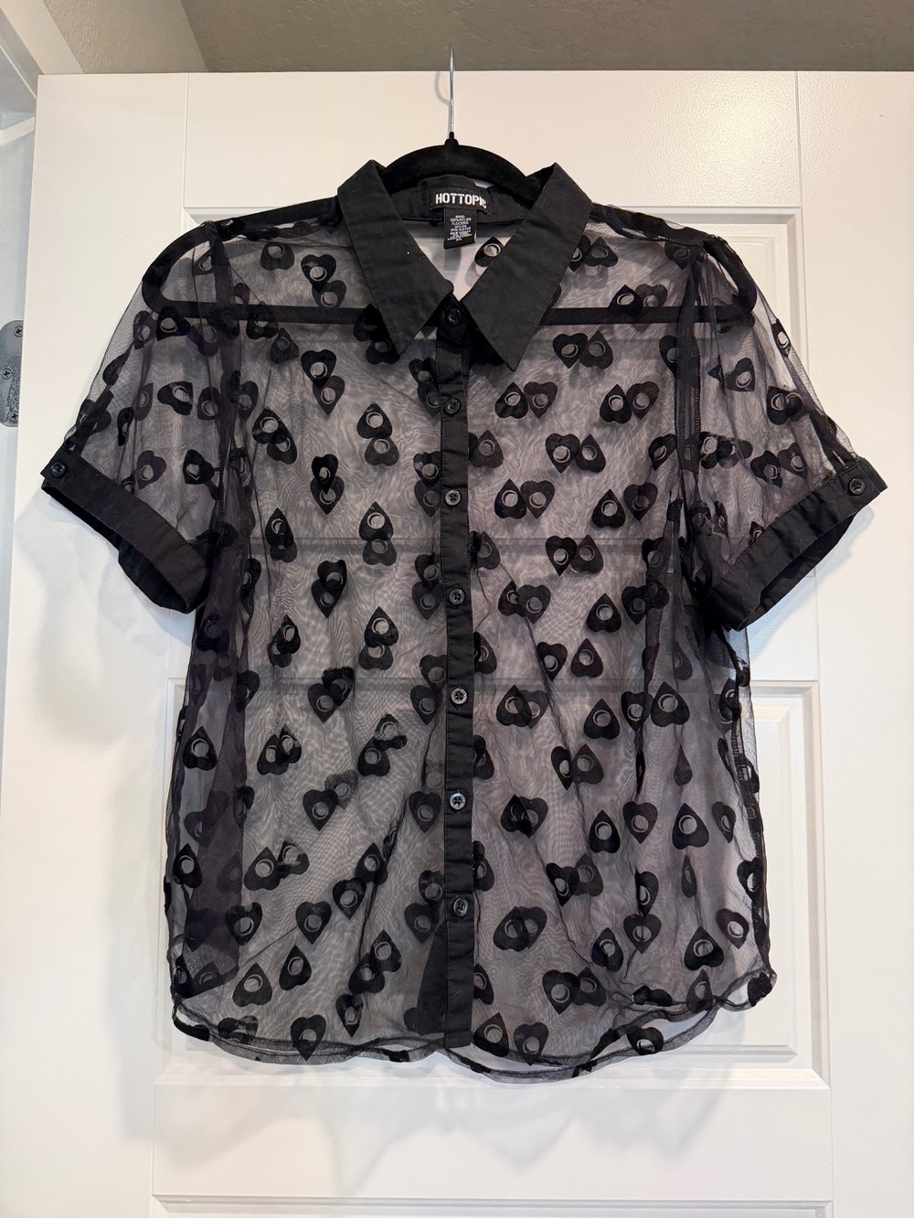 Hot Topic Black Sheer Mesh Ouija Planchette Button Down Shirt Size XL FLAWED